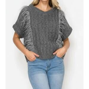 NEW JOH sonya knitted sweater with feathers in grey